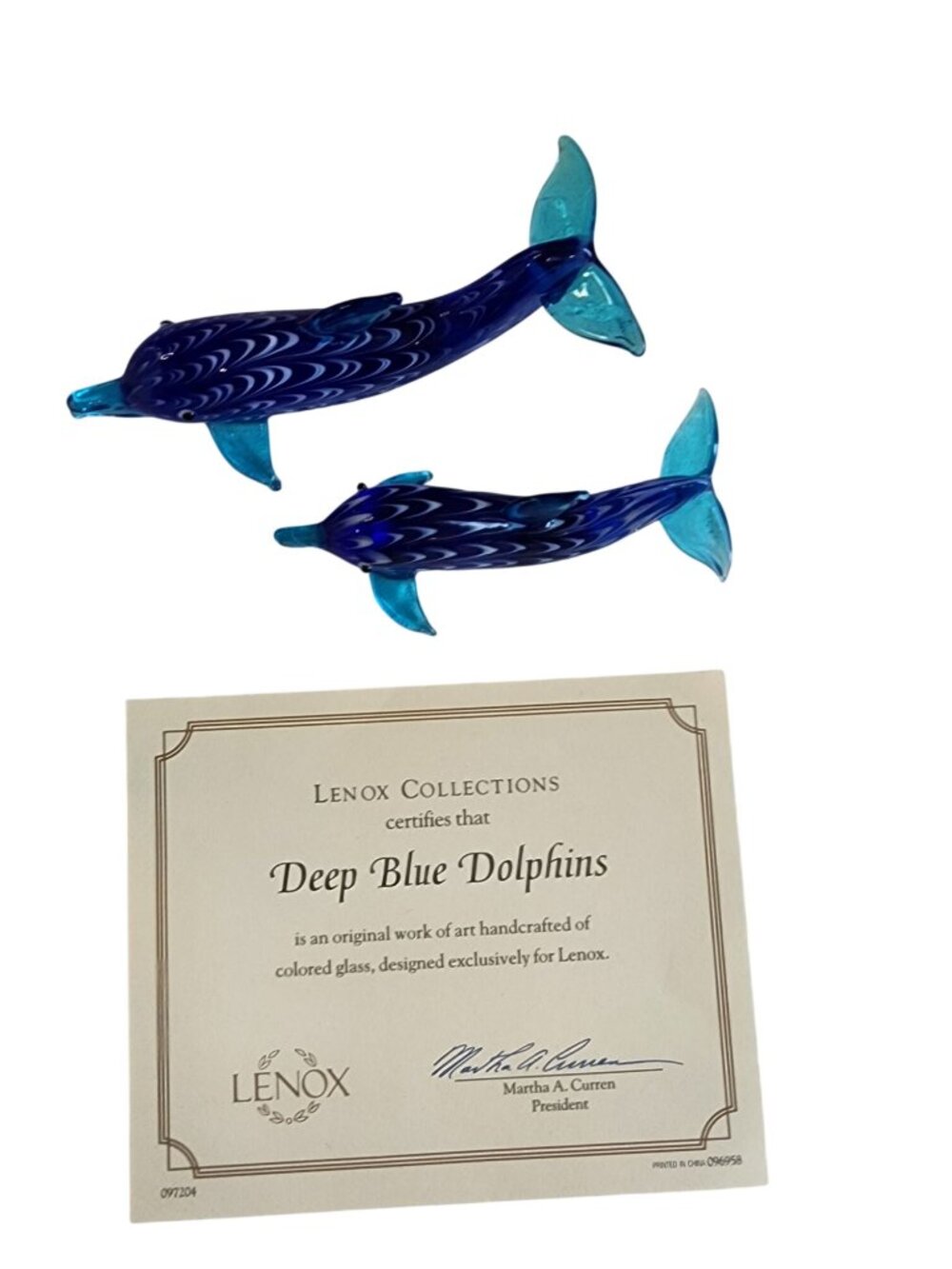 Lenox Deep Blue Dolphins Art Glass Collection Set of 2 New